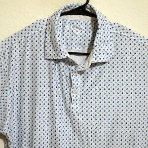 Barbell Shirt Mens XL Short Sleeve Golf Polo White Blue Biceps Weigh Lifter